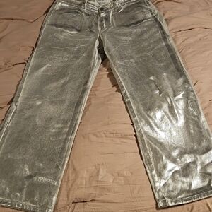 Metallic Silver Straight Leg Women's Jeans